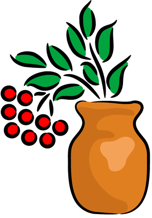 The  image of a decorative Arrowwood in the vase, isolated.のイラスト素材