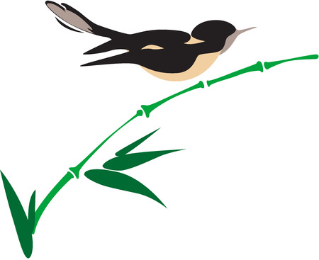 Vector illustration of bird on green bamboo.のイラスト素材