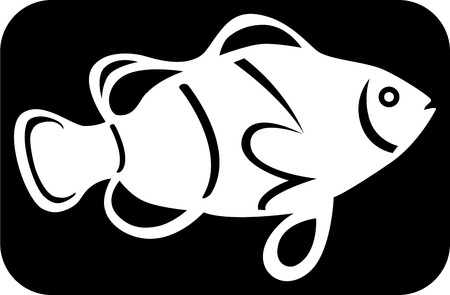 Logo of a white fish image on black background, illustrationのイラスト素材