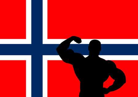 National flag of Norway with Athlete silhouette. illustration.のイラスト素材