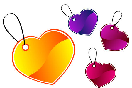 Beautiful different coloured Heart gift tags, isolatedのイラスト素材