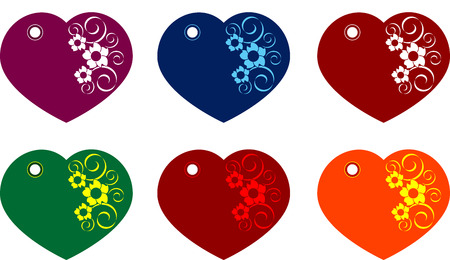 Beautiful different coloured Heart gift tags, isolatedのイラスト素材