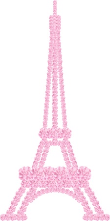 Eiffel tower made of pink roses, isolated. の写真素材