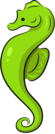 vector illustration of cartoon green seahorse, isolatedのイラスト素材