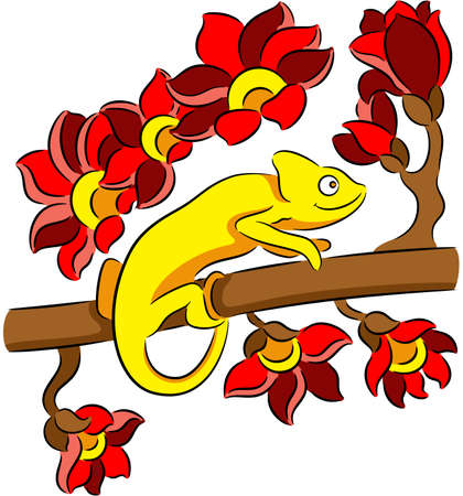 illustration of chameleon sitting on the branch, isolatedのイラスト素材