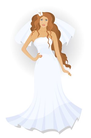 Vector illustration of bride with a veil on a light background, eps 8のイラスト素材