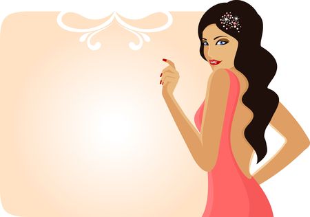 Vector illustration of a glamorous girl in a pink dress with space for textのイラスト素材
