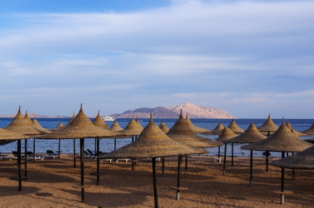 Empty beach in the eveningの写真素材