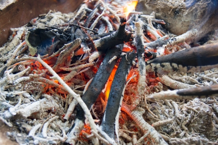 The last coals of a burning-down fireの写真素材