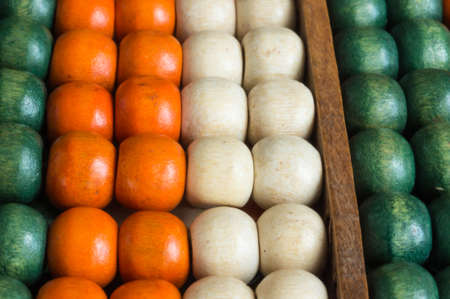 Bracelet from multi-colored wooden beadsの写真素材