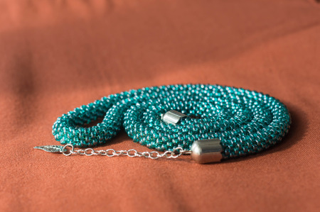 Necklace from beads of color aquamarineの写真素材