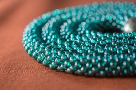 Necklace from beads of color aquamarine close upの写真素材