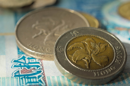 Two coins of Hong Kong dollars close upの写真素材