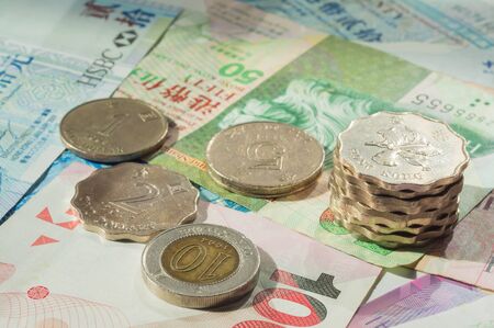 Hong Kong dollars in coins and notesの写真素材