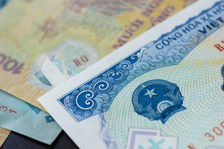 Background from banknotes. Vietnamese Dong