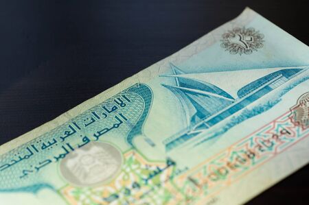 Banknote in twenty dirhams of the United Arab Emirates close up