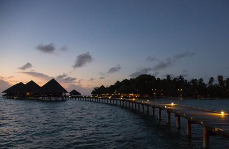 Tropical resort in the evening during sunsetのeditorial素材