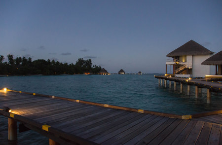 Tropical resort in the evening during sunsetのeditorial素材