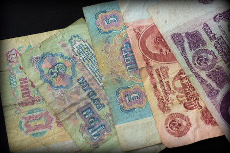 Background from banknotes of old Soviet rublesの写真素材