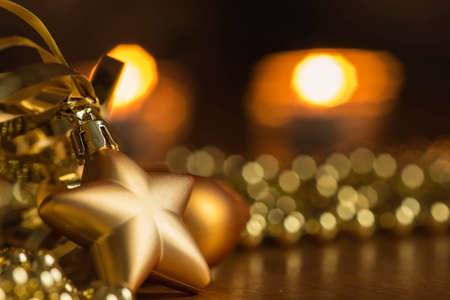 New Year decoration with defocussed candles lights, bokeh in the backgroundの写真素材