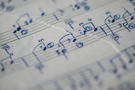 The torn page of a notebook with hand-written notesの写真素材