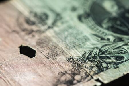 Obsolete banknote in twenty-five Russian rubles close up