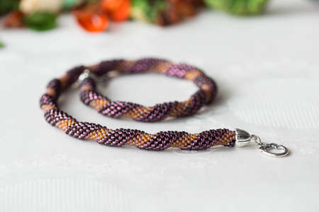 Twisted necklace from beads close upの写真素材