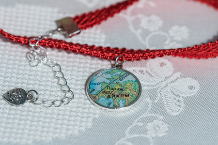 Choker necklace from ribbon and handmade pendant of an epoxy resinの写真素材