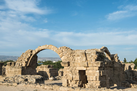 Ruins of Saranta Colones Castle in Paphos, Cyprusの写真素材