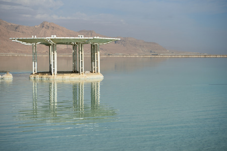 The coast of the Dead Sea in the morning on a sunny dayの写真素材