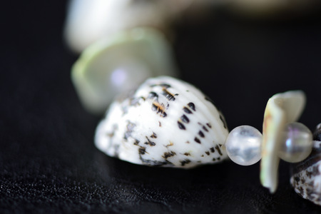 Fragment of bracelet made of shells closeup