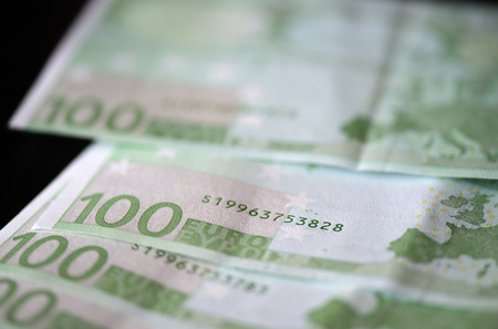 Banknotes in one hundred euros closeupの写真素材
