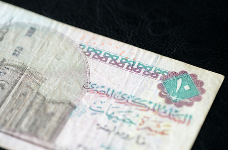 Ten Egyptian pounds on a dark background closeupの写真素材