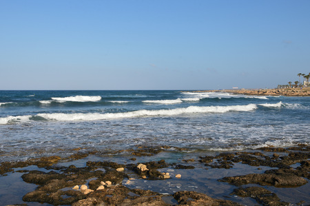 Waves of the Mediterranean Sea at the coast of Cyprusの写真素材