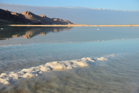 Coast of the Dead Sea in the eveningの写真素材