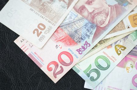 Some banknotes of Georgian lari on a dark background