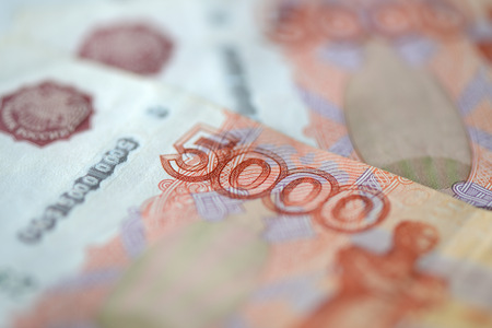 Russian banknotes of five thousand as a background close up