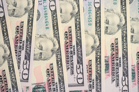 USD fifty dollar bills background close up