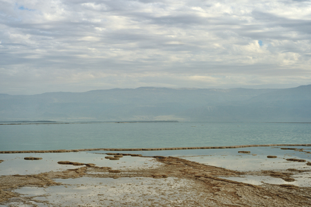 Dead Sea seascape on a cloudy dayの写真素材
