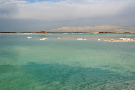 Dead sea seascape in cloudy weatherの写真素材