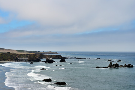 Coast of the Pacific Ocean on a cloudy day. California, USA