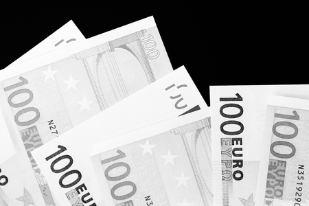 One Hundred euro banknotes as a background close up. Black and whiteの写真素材