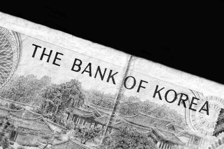 Outdated 1000 Korean Won banknote of 1983 year close up. Black and whiteの写真素材