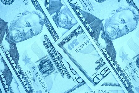 USD fifty dollar bills close up. Money background blue color tonedの写真素材