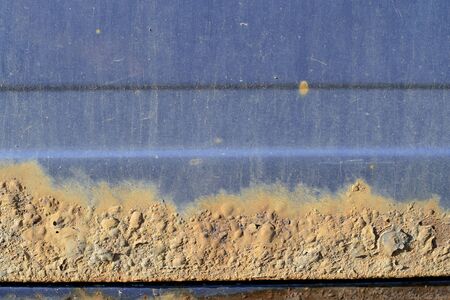Old rusty metal surface in blue closeup. Grunge Abstract Background