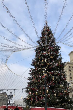 Moscow, Russia - January 2019. The historical center of Moscow is beautifully decorated during the New Year and Christmas holidaysのeditorial素材