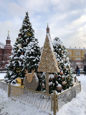 Moscow, Russia - January 2019. The historical center of Moscow is beautifully decorated during the New Year and Christmas holidaysのeditorial素材