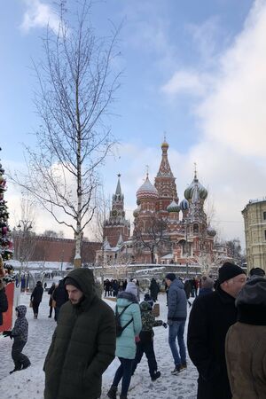 Moscow, Russia - January 2019. The historical center of Moscow is beautifully decorated during the New Year and Christmas holidaysのeditorial素材