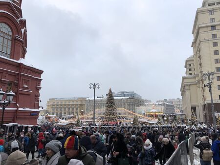 Moscow, Russia - January 2019. The historical center of Moscow is beautifully decorated during the New Year and Christmas holidaysのeditorial素材