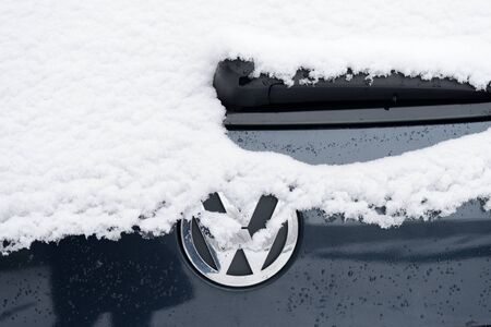 Moscow, Russia - January 11, 2019: Volkswagen car covered with snow on a winter streetのeditorial素材